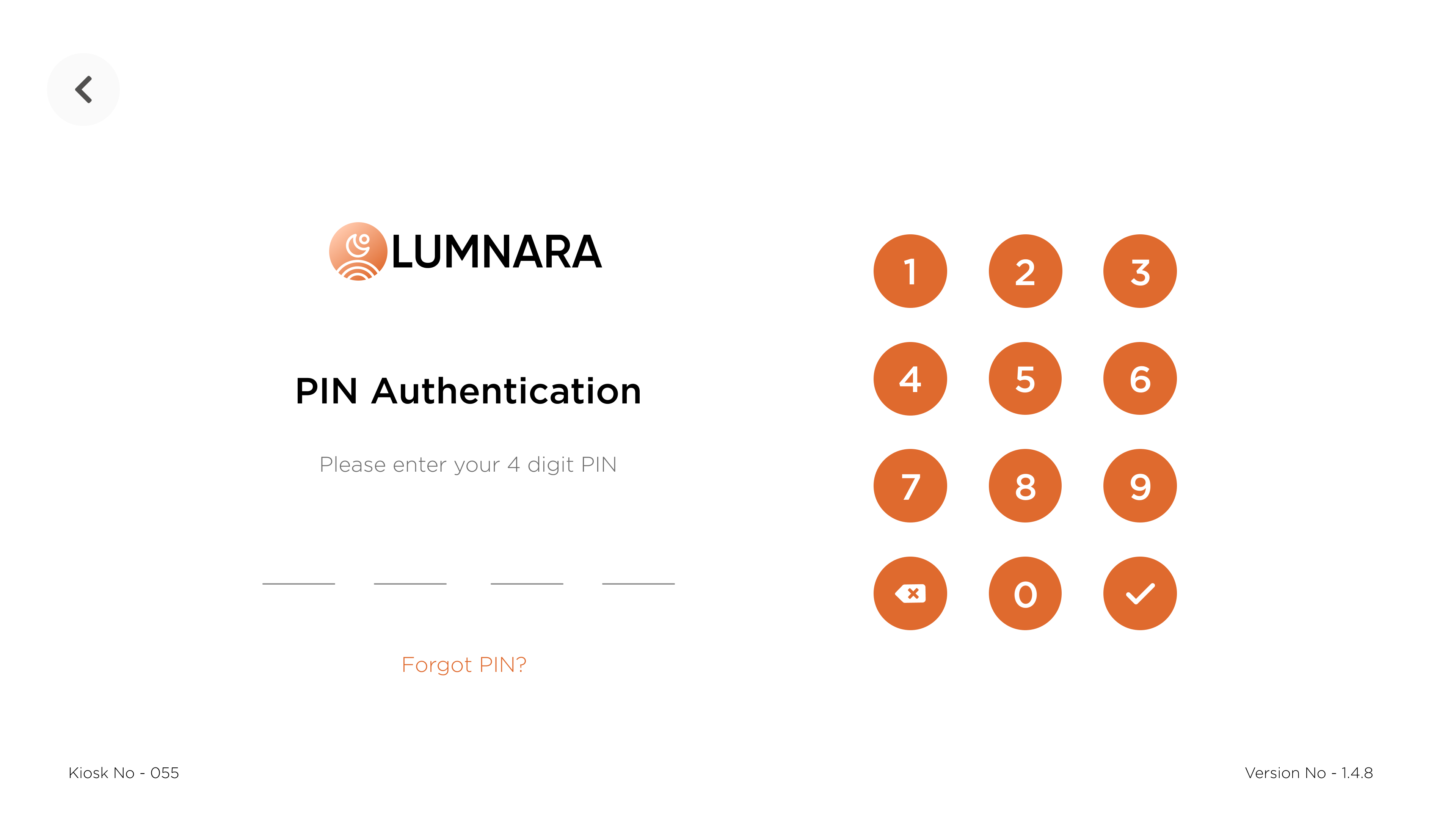Kiosk Light Theme Pin Screen