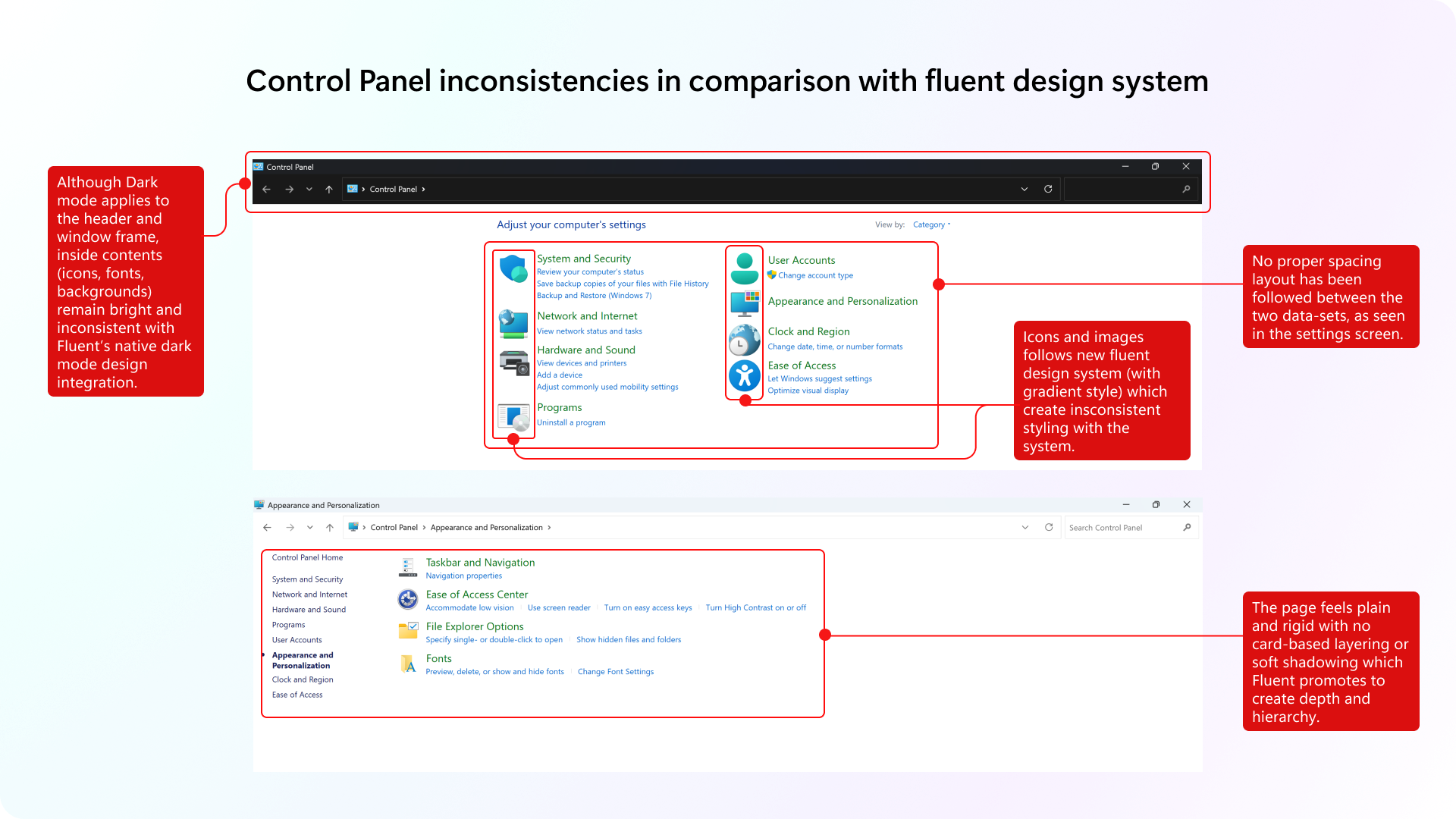Inconsistencies in Control Panel