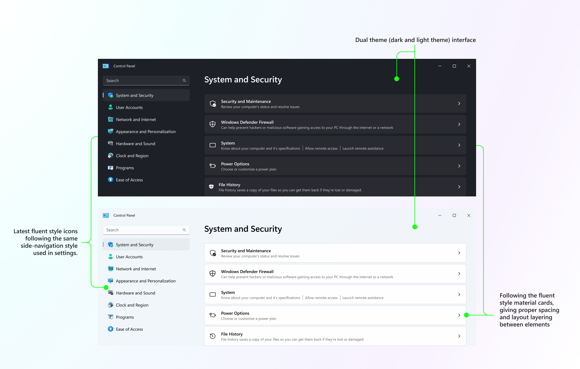 Inconsistencies in Control Panel