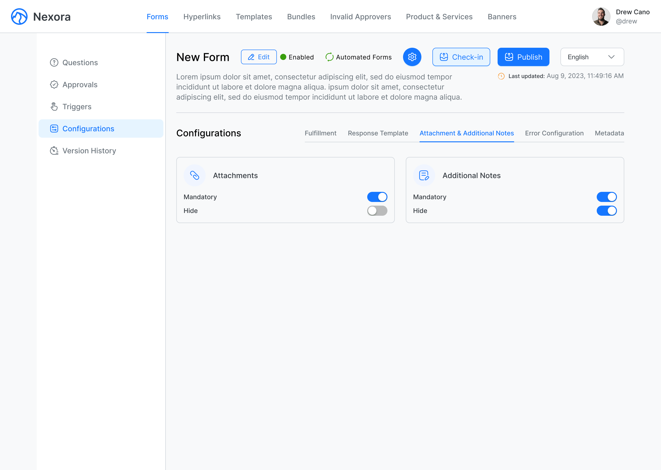 Nexora Forms Configurations- Attachments & Additional Notes UI
