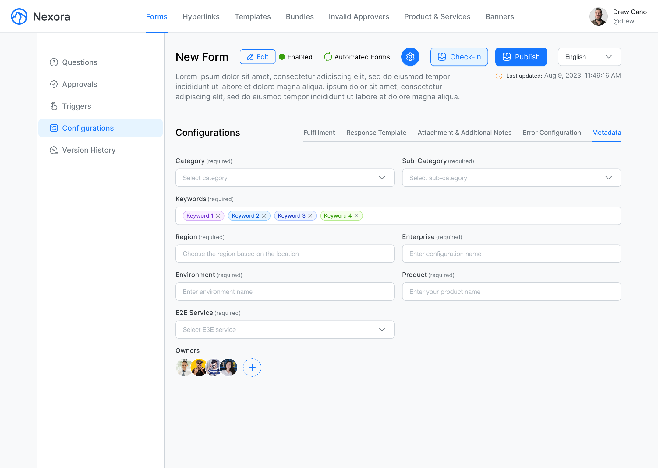 Nexora Form Configurations Metadata UI