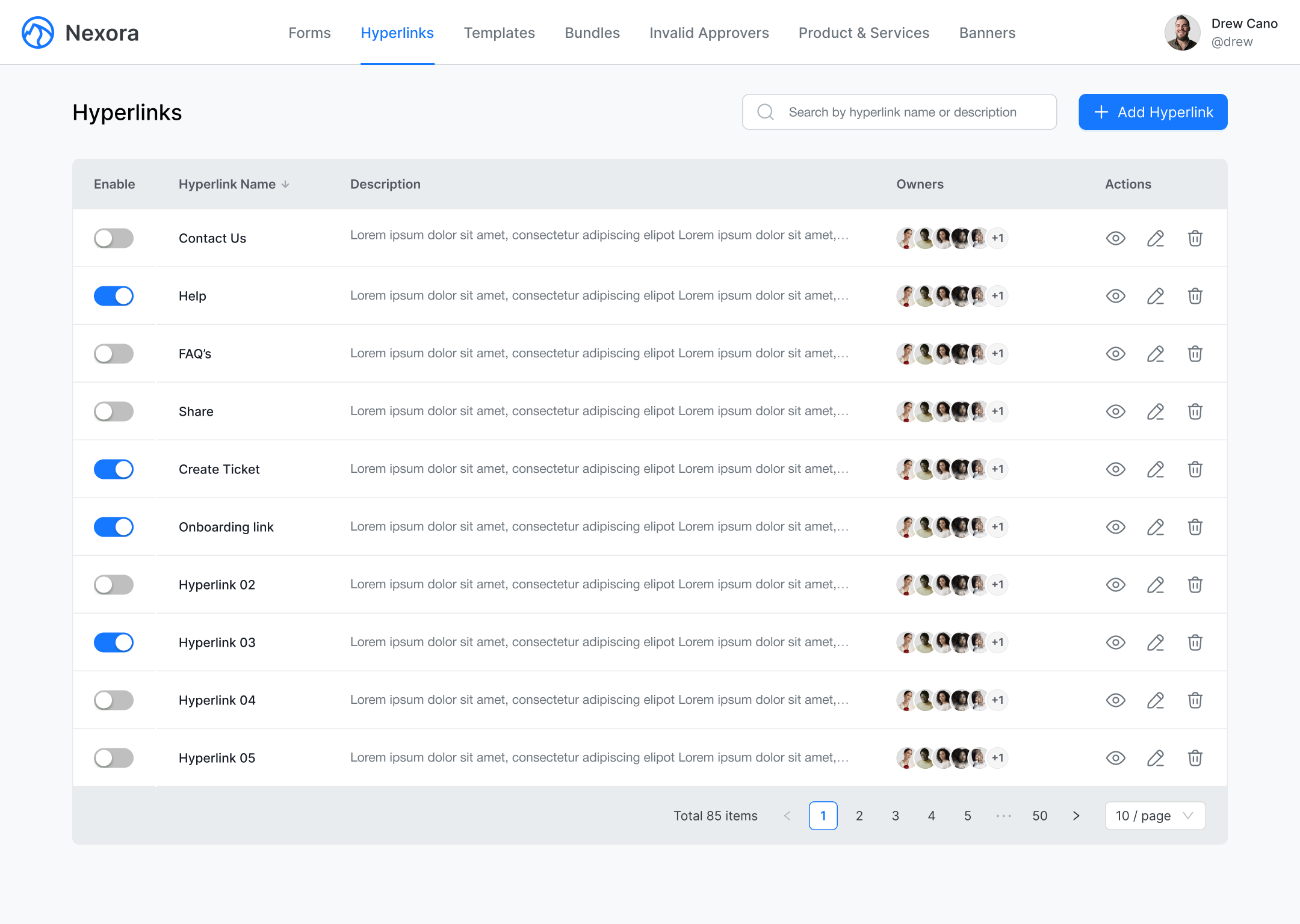 Nexora Hyperlinks UI