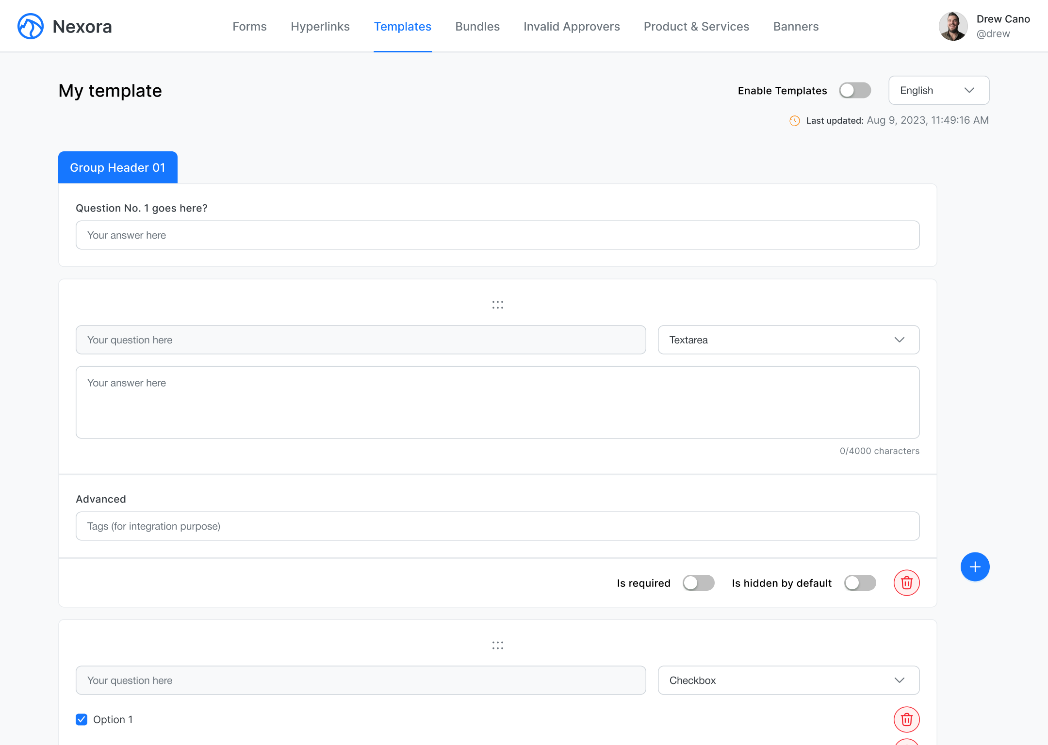 Nexora Add Templates UI