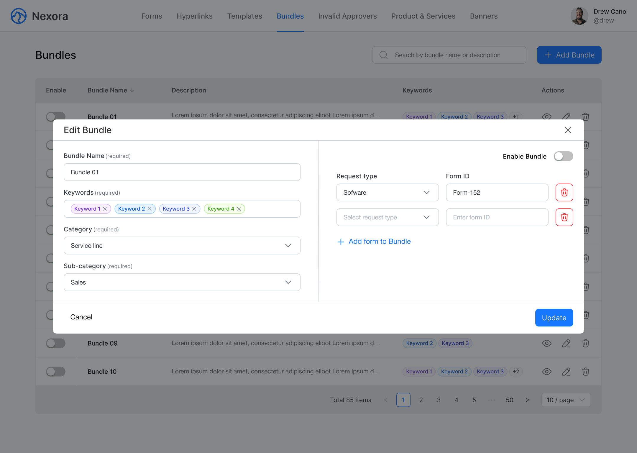 Nexora Edit Bundles UI