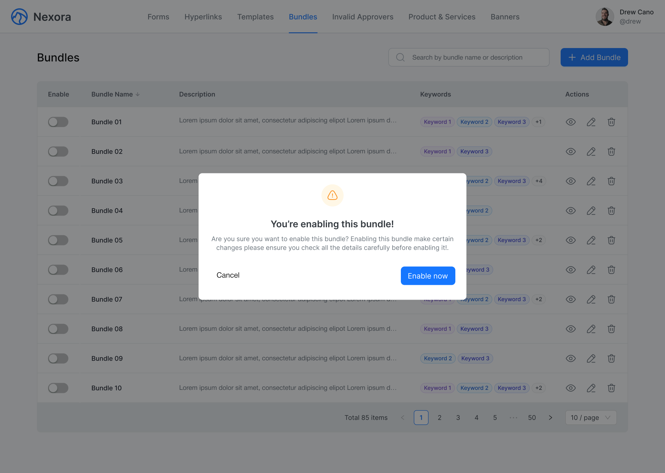 Nexora Enabling Bundles UI