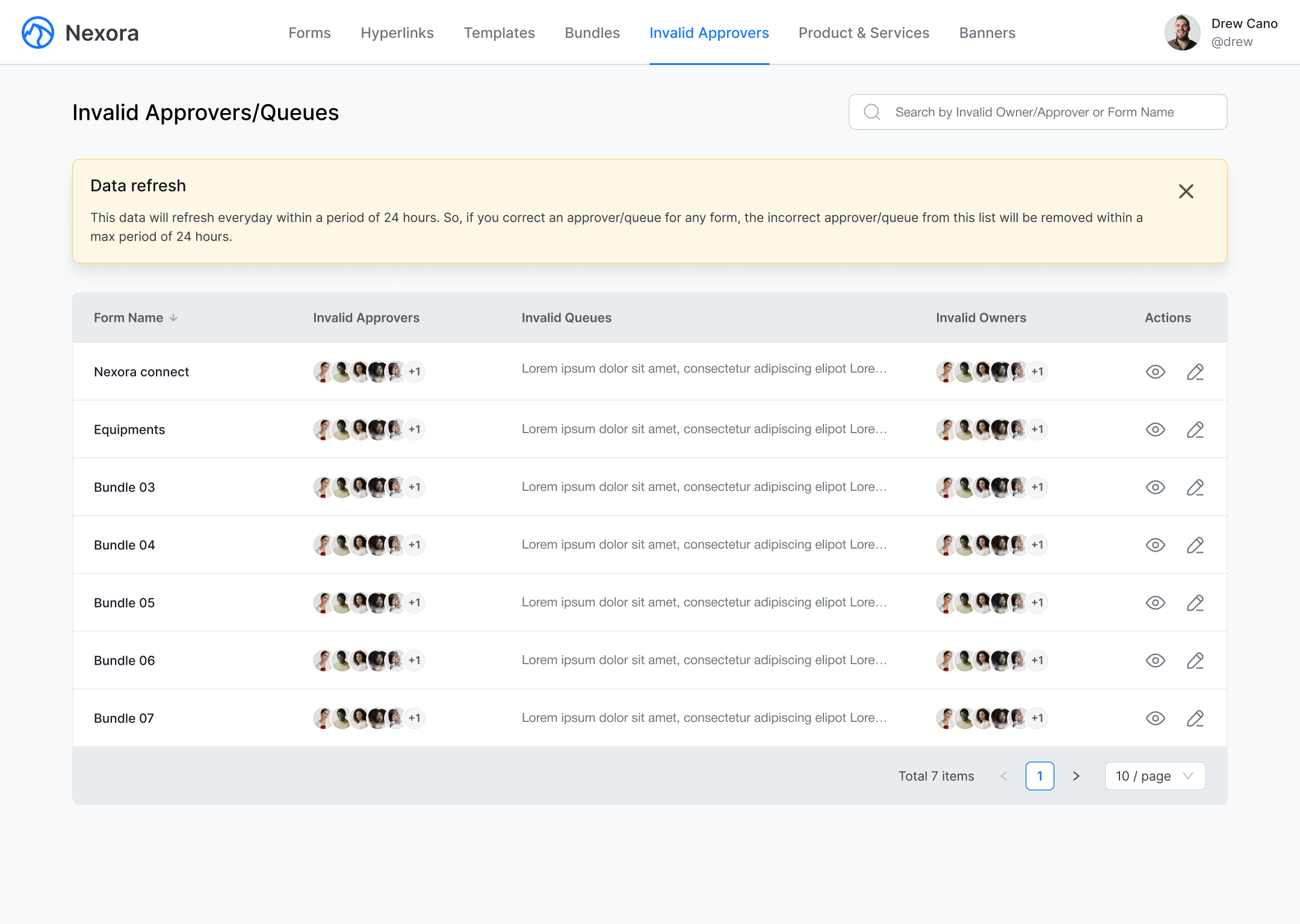Nexora Invalid Approvers Queues UI