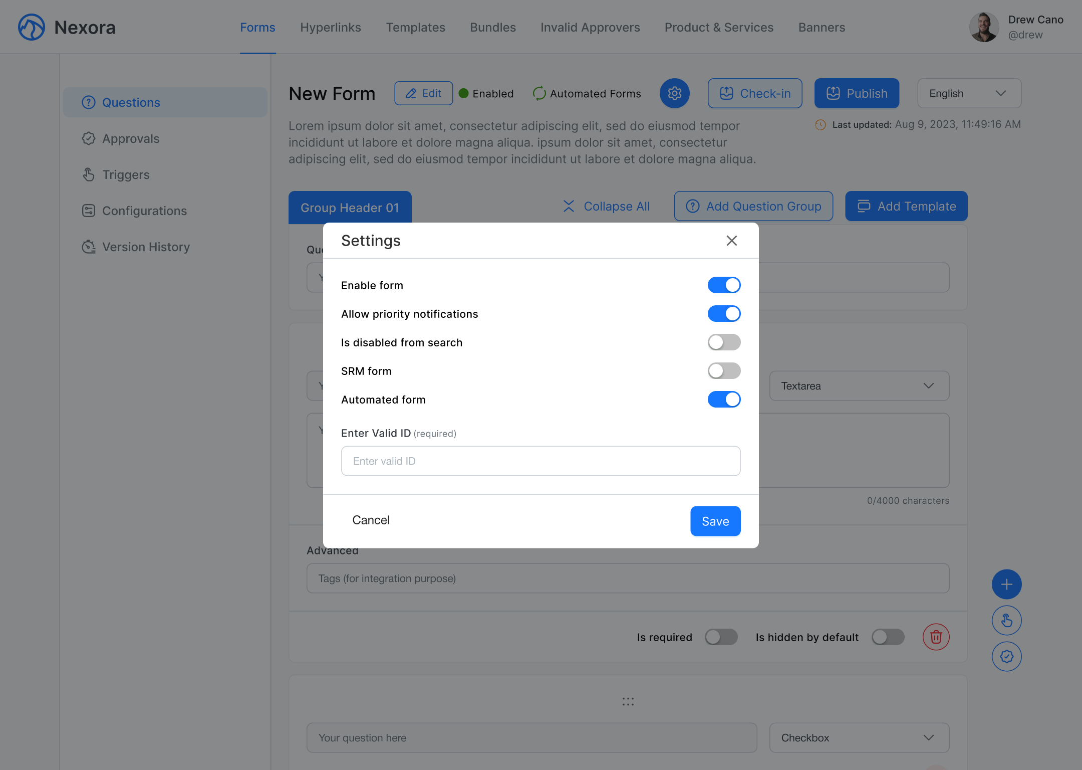 Nexora Forms Settings UI
