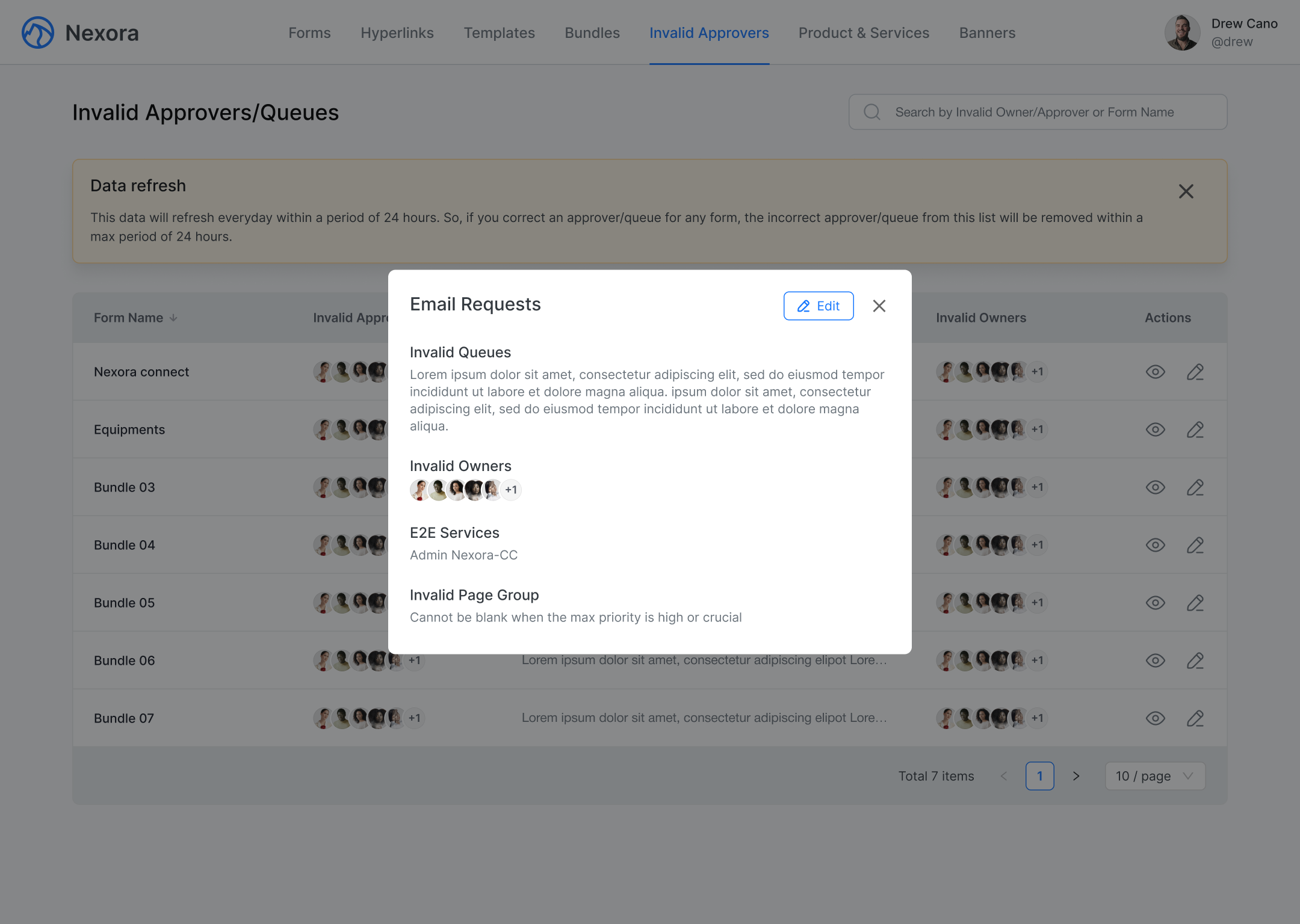 Nexora INvalid Approver Queues View UI