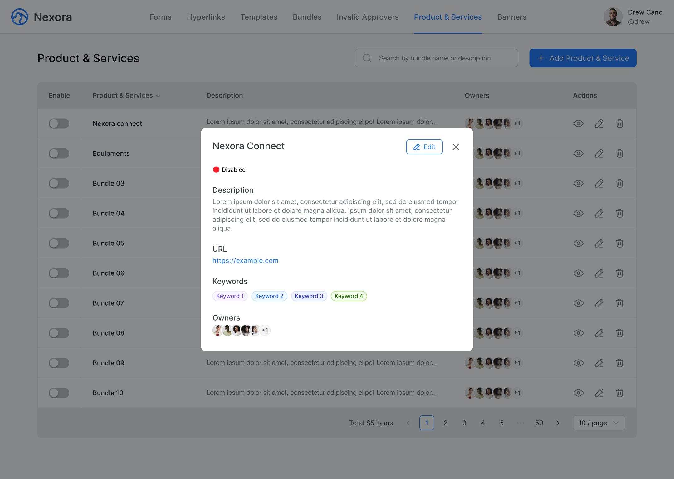 Nexora Product & Services View UI
