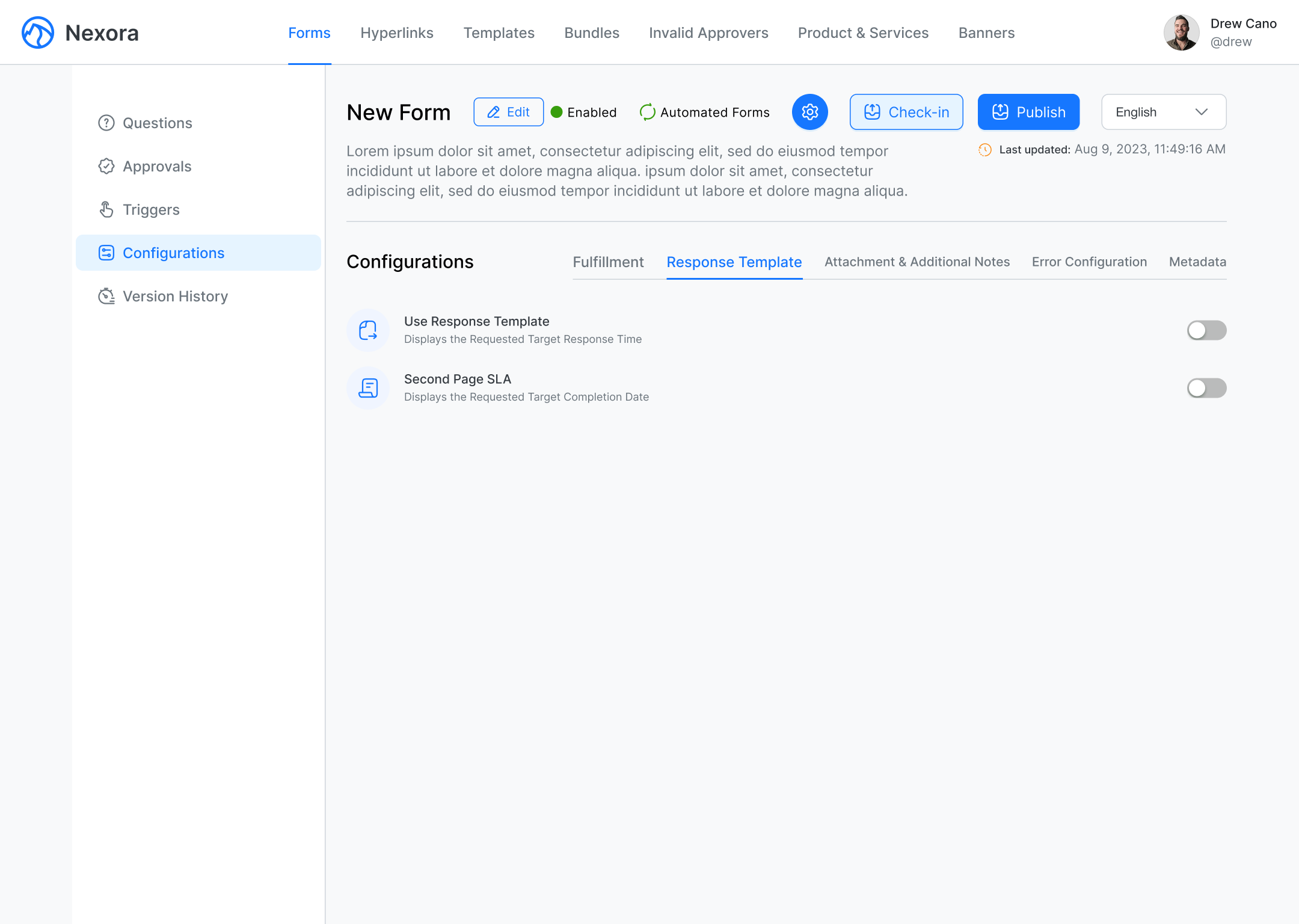 Nexora Forms Configutrations - Response Template UI
