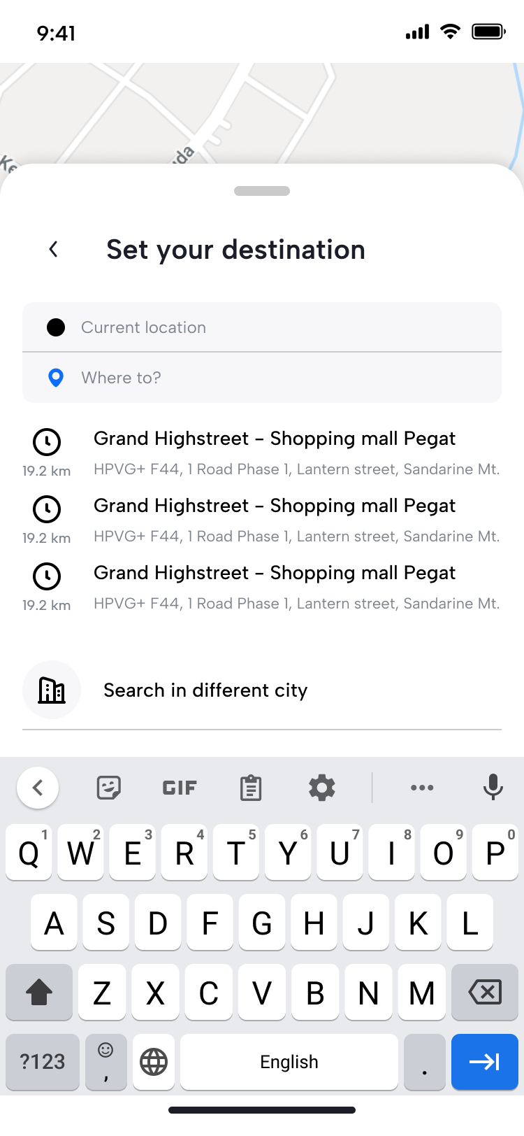 Travenap Search Destination with Keyboard layout UI