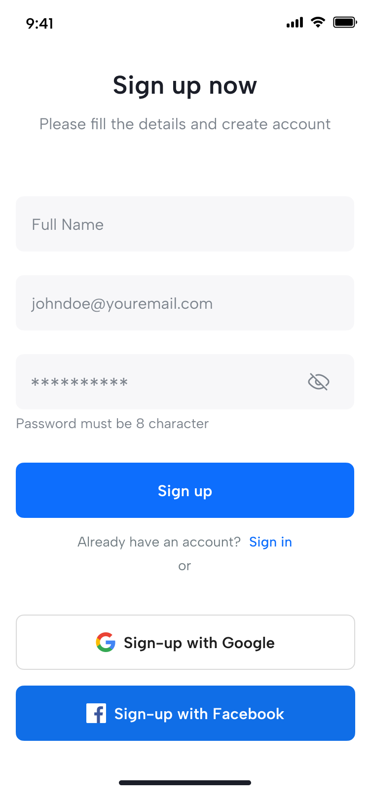 Travenap Sign Up UI